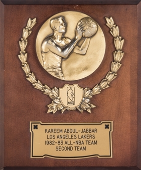 1982-83 All-NBA Team Los Angeles Lakers Second Team Award Presented To Kareem Abdul-Jabbar (Abdul-Jabbar LOA)